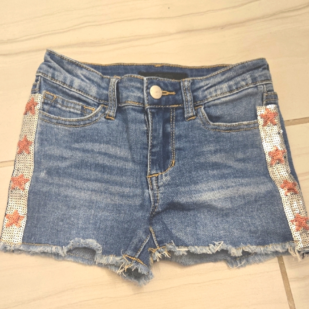 Girls Denim Shorts with Sequin Star Accents